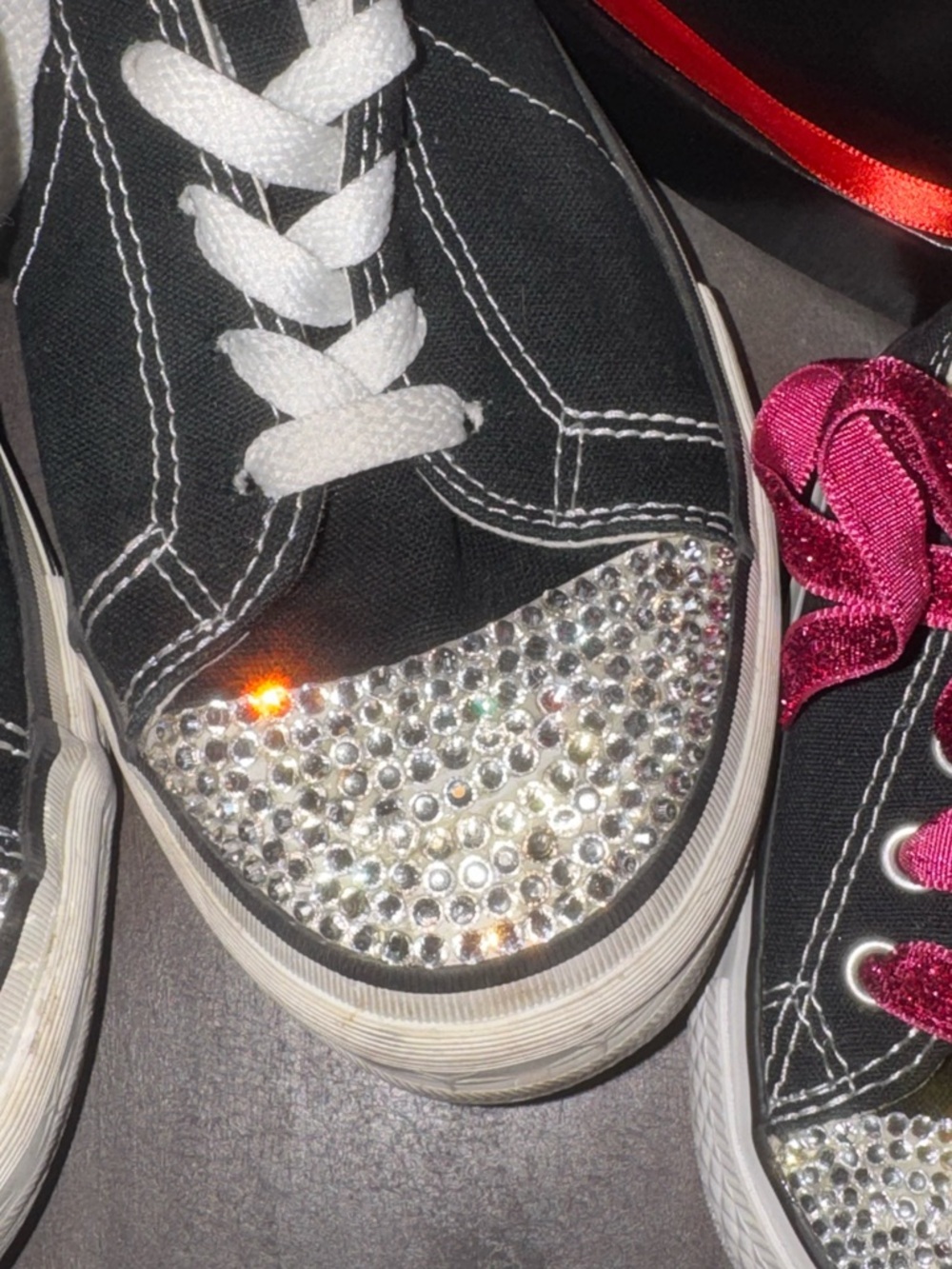 Custom Bling Converse Mommy & Me Set | Rhinestone Toe | Black Low Tops - Picture 3 of 11